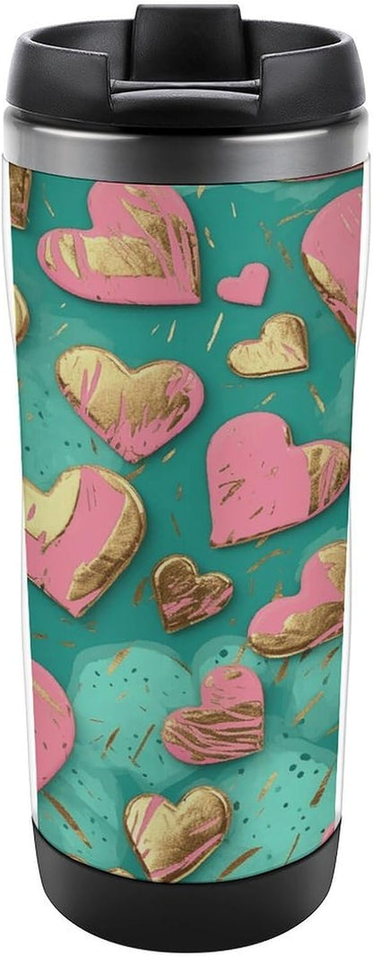 Peach Heart Pattern Stainless Steel Travel Mug, Leak-proof Reusable Thermal Coffee Cup with Lid for Hot & Cold Drinks, Insulated Tumbler for Commuting And Travel