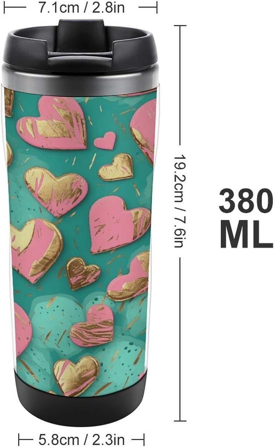 Peach Heart Pattern Stainless Steel Travel Mug, Leak-proof Reusable Thermal Coffee Cup with Lid for Hot & Cold Drinks, Insulated Tumbler for Commuting And Travel