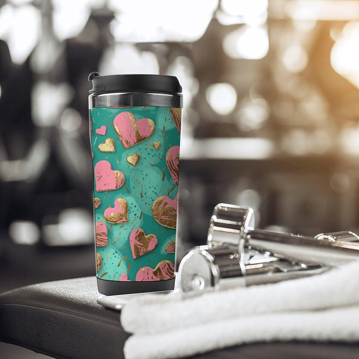 Peach Heart Pattern Stainless Steel Travel Mug, Leak-proof Reusable Thermal Coffee Cup with Lid for Hot & Cold Drinks, Insulated Tumbler for Commuting And Travel