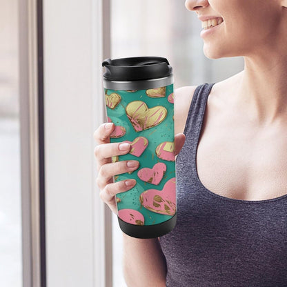 Peach Heart Pattern Stainless Steel Travel Mug, Leak-proof Reusable Thermal Coffee Cup with Lid for Hot & Cold Drinks, Insulated Tumbler for Commuting And Travel