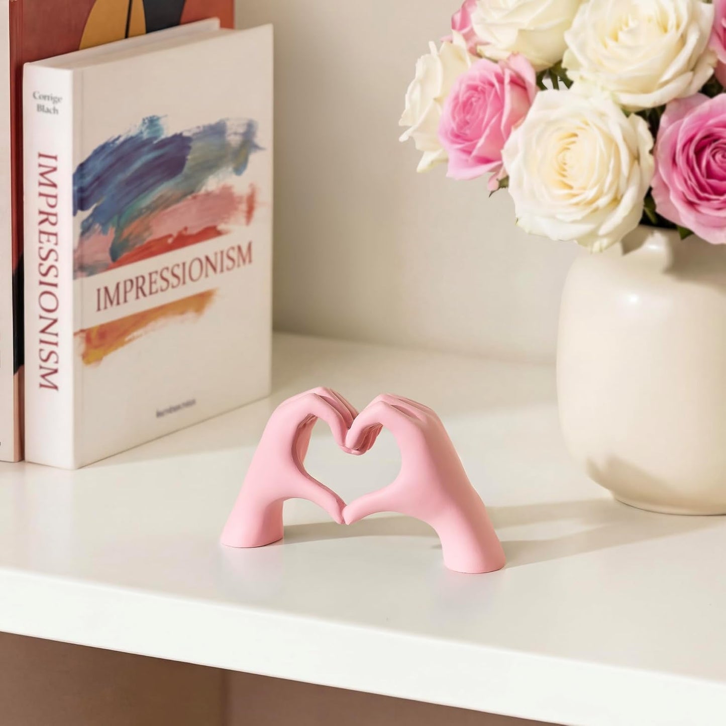 Pink Decor Living Room – Mini Small Heart Hands Sculpture – Shelf Decor Aesthetic – Cute Home Accent Table & Shelves – Love Statue - Gifts Girlfriend, Wife, Women, Teen Girls, Valentine (Pink, Mini)