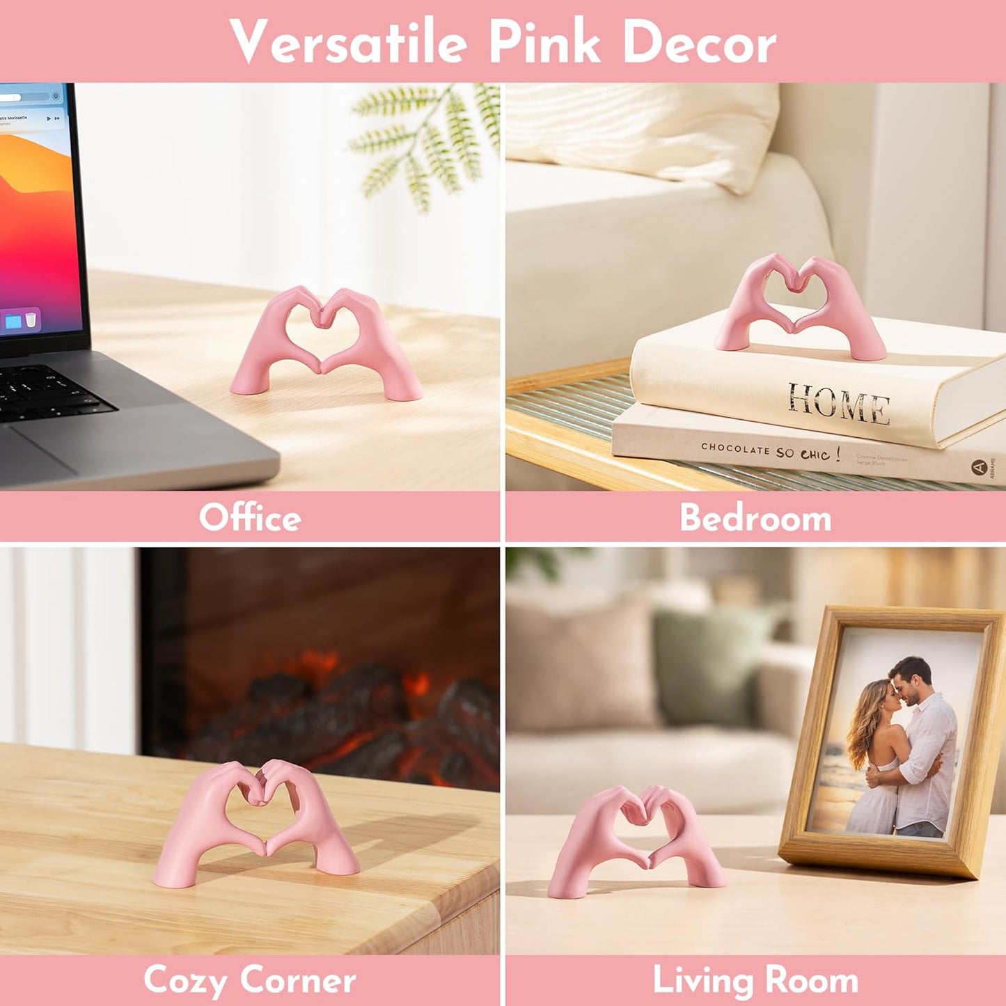 Pink Decor Living Room – Mini Small Heart Hands Sculpture – Shelf Decor Aesthetic – Cute Home Accent Table & Shelves – Love Statue - Gifts Girlfriend, Wife, Women, Teen Girls, Valentine (Pink, Mini)