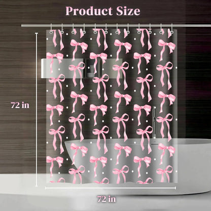 Clear Cute Pink Bow Shower Curtain Liner, Coquette Girly Preppy Pink Bow Bathroom Decor, 72x72 Inch Plastic Waterproof Transparent Aesthetic Pretty Girls Shower Curtain Set with Hooks Weighted Magnets