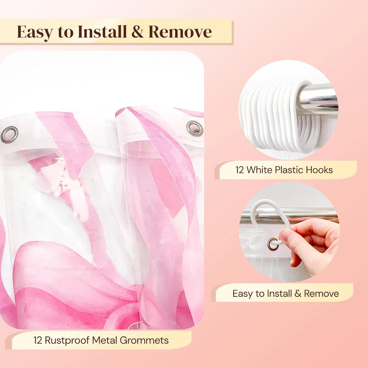 Clear Cute Pink Bow Shower Curtain Liner, Coquette Girly Preppy Pink Bow Bathroom Decor, 72x72 Inch Plastic Waterproof Transparent Aesthetic Pretty Girls Shower Curtain Set with Hooks Weighted Magnets