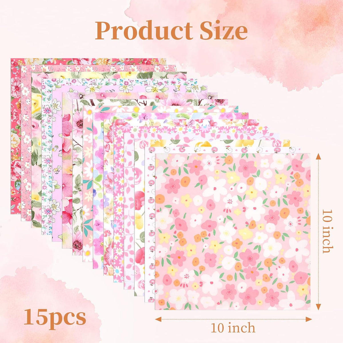 15pcs 10"x10"Cotton Fabric, DIY Quilt Patchwork for Sewing(Pink)