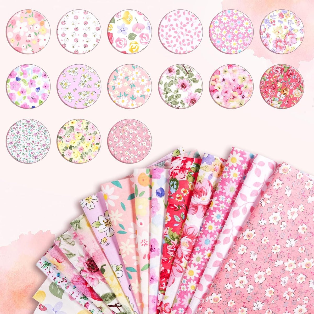 15pcs 10"x10"Cotton Fabric, DIY Quilt Patchwork for Sewing(Pink)