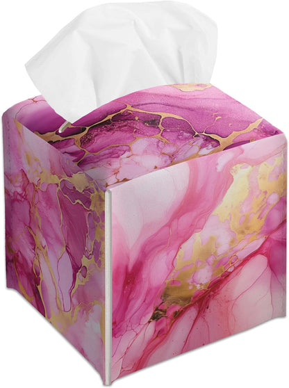Pink Marble Decorative Square Leather Tissue Box Cover - Tissue Holder Gifts for Women Family and Friends on Birthday Housewarming Home Decor Decorative for Bathroom Kitchen Nightstands Office - A05