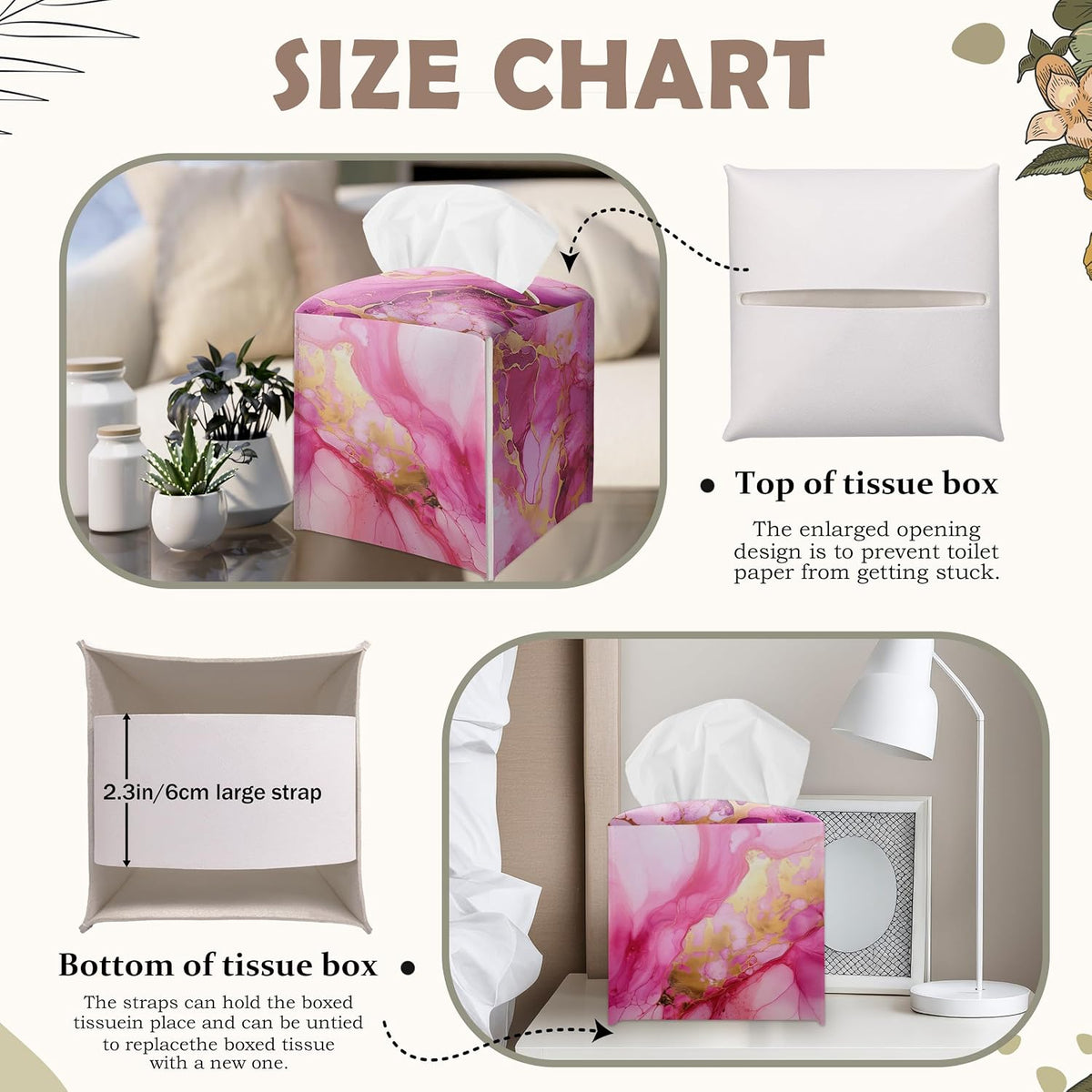 Pink Marble Decorative Square Leather Tissue Box Cover - Tissue Holder Gifts for Women Family and Friends on Birthday Housewarming Home Decor Decorative for Bathroom Kitchen Nightstands Office - A05