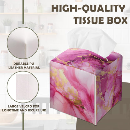 Pink Marble Decorative Square Leather Tissue Box Cover - Tissue Holder Gifts for Women Family and Friends on Birthday Housewarming Home Decor Decorative for Bathroom Kitchen Nightstands Office - A05