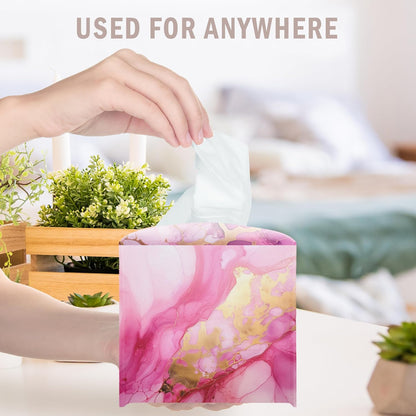 Pink Marble Decorative Square Leather Tissue Box Cover - Tissue Holder Gifts for Women Family and Friends on Birthday Housewarming Home Decor Decorative for Bathroom Kitchen Nightstands Office - A05