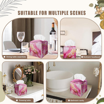 Pink Marble Decorative Square Leather Tissue Box Cover - Tissue Holder Gifts for Women Family and Friends on Birthday Housewarming Home Decor Decorative for Bathroom Kitchen Nightstands Office - A05