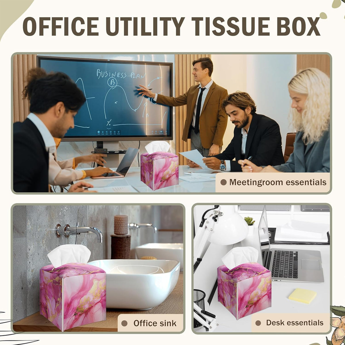 Pink Marble Decorative Square Leather Tissue Box Cover - Tissue Holder Gifts for Women Family and Friends on Birthday Housewarming Home Decor Decorative for Bathroom Kitchen Nightstands Office - A05