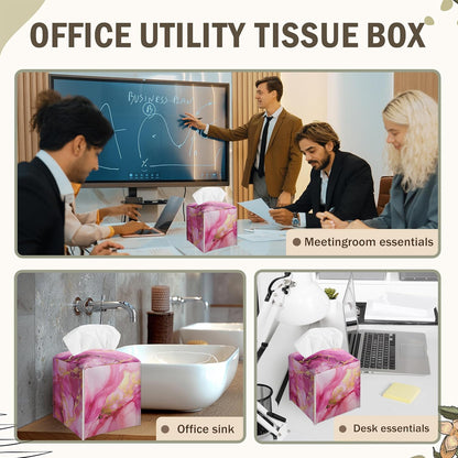 Pink Marble Decorative Square Leather Tissue Box Cover - Tissue Holder Gifts for Women Family and Friends on Birthday Housewarming Home Decor Decorative for Bathroom Kitchen Nightstands Office - A05