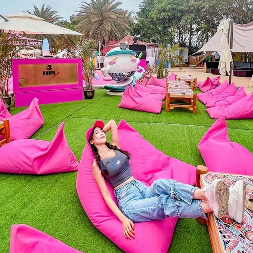 Waterproof Bean Bag Chair Cover（No fillers） Outdoor Oxford Lazy Sofa Giant Triangular Beanbag Pouf Couch Beach Floating Pool Floor Seating Oversized Relaxation Soft Chaise Lounge(Pink)