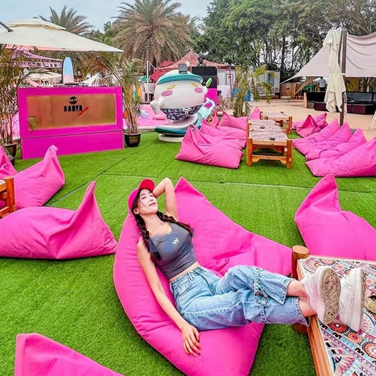 Waterproof Bean Bag Chair Cover（No fillers） Outdoor Oxford Lazy Sofa Giant Triangular Beanbag Pouf Couch Beach Floating Pool Floor Seating Oversized Relaxation Soft Chaise Lounge(Pink)