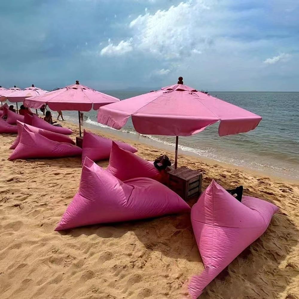 Waterproof Bean Bag Chair Cover（No fillers） Outdoor Oxford Lazy Sofa Giant Triangular Beanbag Pouf Couch Beach Floating Pool Floor Seating Oversized Relaxation Soft Chaise Lounge(Pink)