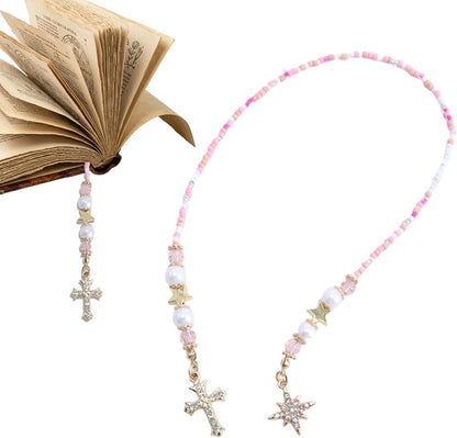 Christian Cross Beaded Bookmark, Pink Beaded Wire Metal Bookmark for Women & Man, Lightweight Aesthetics Book Mark for Book Lovers Student Teacher Bookish Accessories Gift