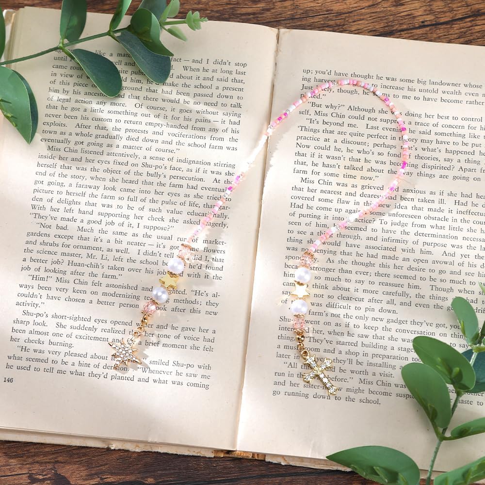 Christian Cross Beaded Bookmark, Pink Beaded Wire Metal Bookmark for Women & Man, Lightweight Aesthetics Book Mark for Book Lovers Student Teacher Bookish Accessories Gift