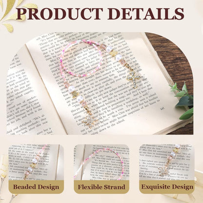 Christian Cross Beaded Bookmark, Pink Beaded Wire Metal Bookmark for Women & Man, Lightweight Aesthetics Book Mark for Book Lovers Student Teacher Bookish Accessories Gift