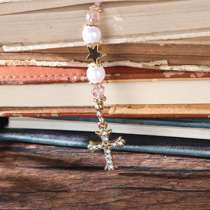 Christian Cross Beaded Bookmark, Pink Beaded Wire Metal Bookmark for Women & Man, Lightweight Aesthetics Book Mark for Book Lovers Student Teacher Bookish Accessories Gift