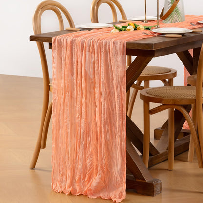 Peach Cheesecloth Table Runner Boho Wrinkled Gauze Table Runners