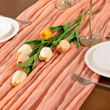 Peach Cheesecloth Table Runner Boho Wrinkled Gauze Table Runners