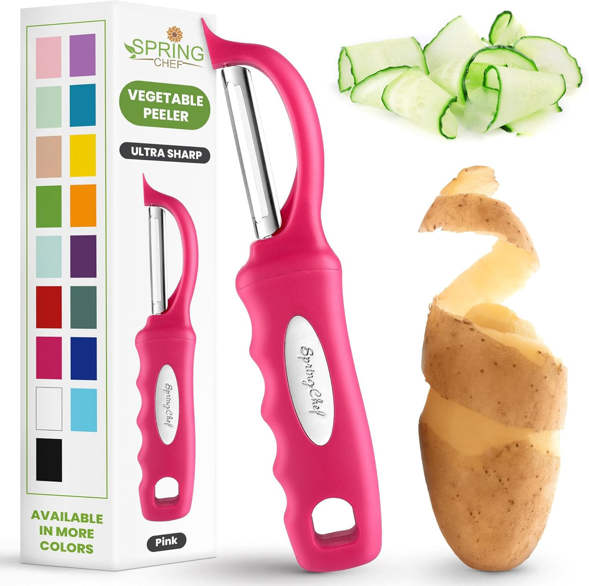 Swivel Vegetable Peeler for Kitchen w/Soft Grip Handle, Pink