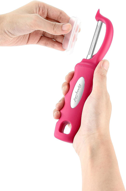 Swivel Vegetable Peeler for Kitchen w/Soft Grip Handle, Pink