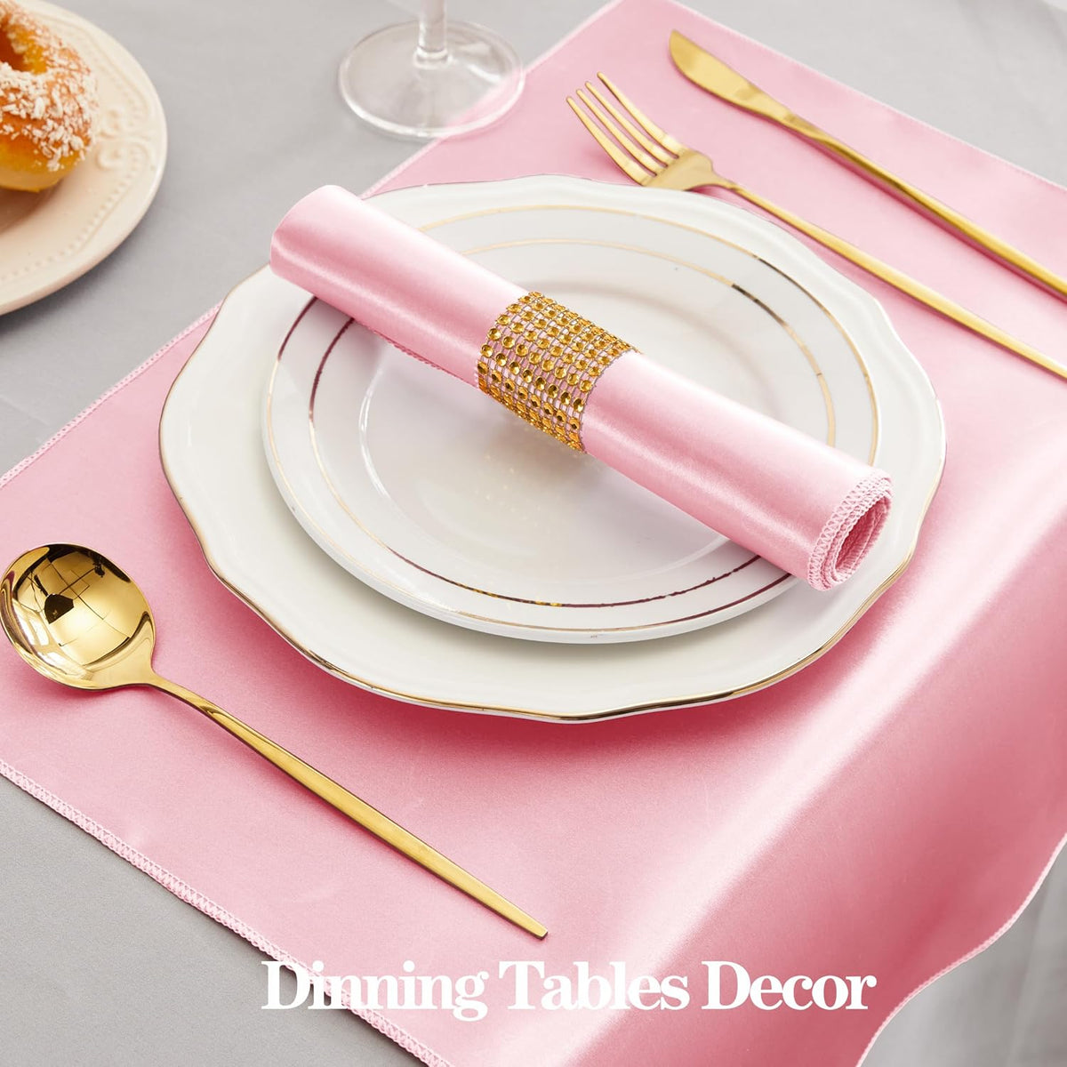 Light Pink Satin Napkins and Napkin Rings Set of 50, 17 x 17 Inch