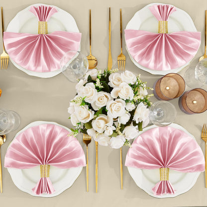 Light Pink Satin Napkins and Napkin Rings Set of 50, 17 x 17 Inch
