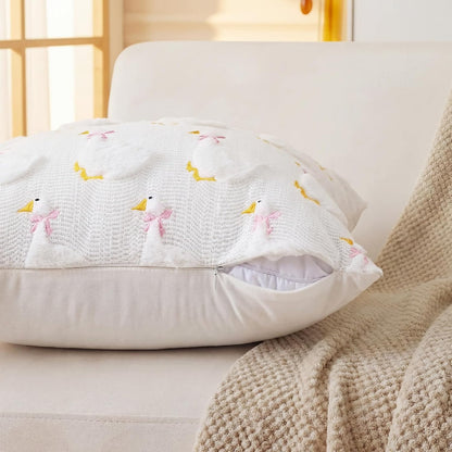 2 Pack Goose Pillow Covers 18 x 18 Inch Pink Bow Goose Embroidery Pillow Cover 3D Jacquard Soft Plush Faux Fur Cushion Case for Home Couch Chair Bed Sofa Room Decor