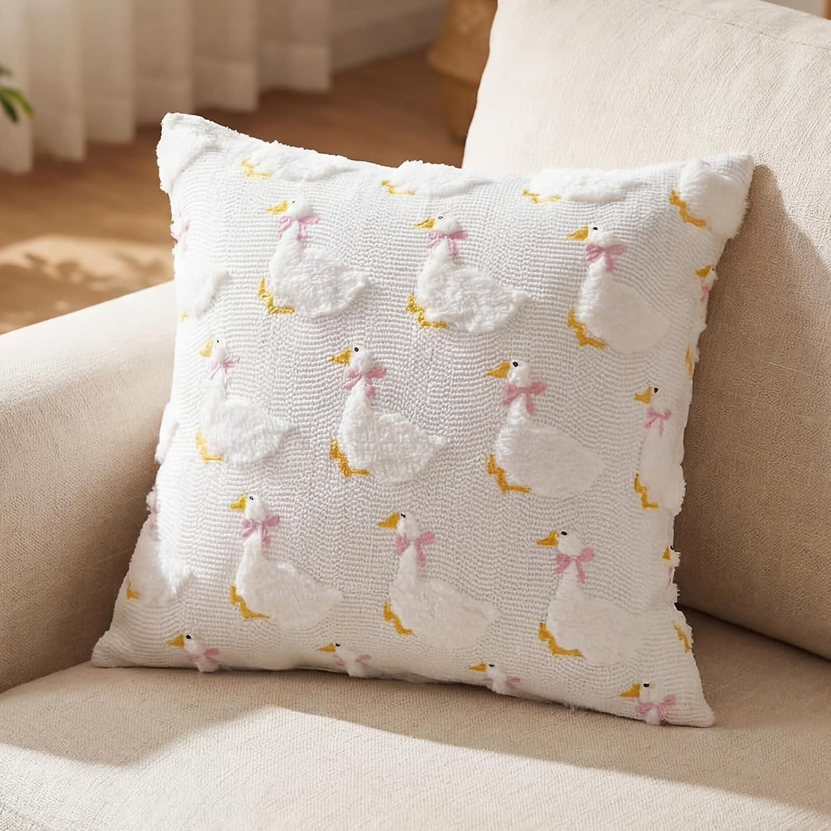 2 Pack Goose Pillow Covers 18 x 18 Inch Pink Bow Goose Embroidery Pillow Cover 3D Jacquard Soft Plush Faux Fur Cushion Case for Home Couch Chair Bed Sofa Room Decor