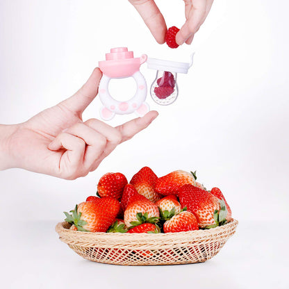 Baby Fruit Food Feeder Pacifier, Silicone Teething Relief Toy, 2-Pack with 6 BPA-Free Pouches, Light Pink, 3-24 Months