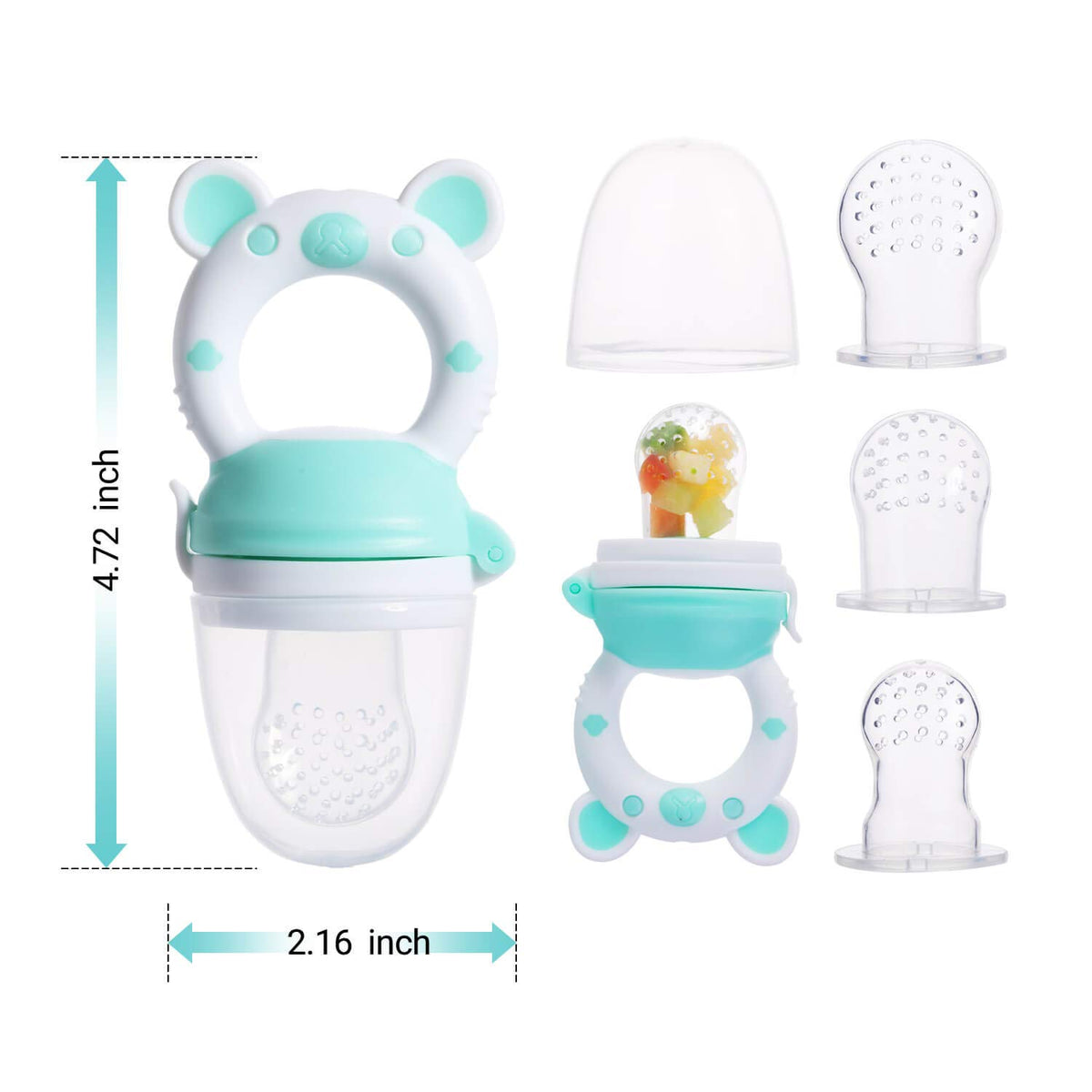 Baby Fruit Food Feeder Pacifier, Silicone Teething Relief Toy, 2-Pack with 6 BPA-Free Pouches, Light Pink, 3-24 Months
