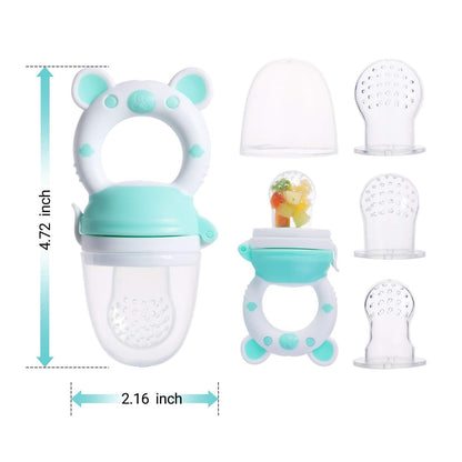 Baby Fruit Food Feeder Pacifier, Silicone Teething Relief Toy, 2-Pack with 6 BPA-Free Pouches, Light Pink, 3-24 Months