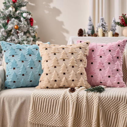 Christmas Pillow Covers 18x18 inch Set of 2 Pink Christmas Decorations Soft Plush Faux Fur Wool Christmas Tree Throw Pillow Cases Winter Holiday Decor for Sofa Living Room PT002E18
