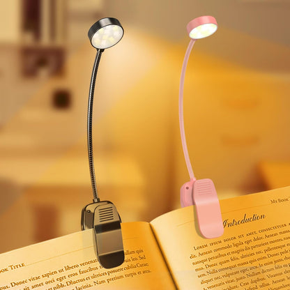 2 Pack Rechargeable Book Light Clip-On Reading Light for Books in Bed | 9 eye-friendly modes from 3 color temperatures and 3 brightness, USB-C up to 30 hrs - Black & Pink