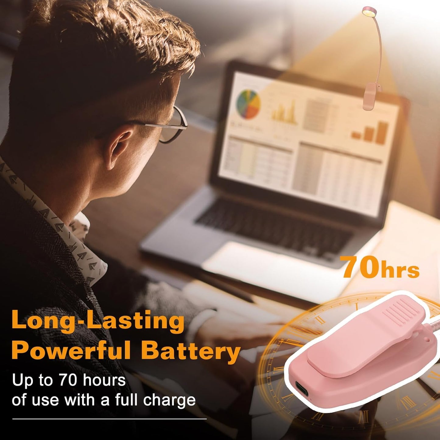 2 Pack Rechargeable Book Light Clip-On Reading Light for Books in Bed | 9 eye-friendly modes from 3 color temperatures and 3 brightness, USB-C up to 30 hrs - Black & Pink