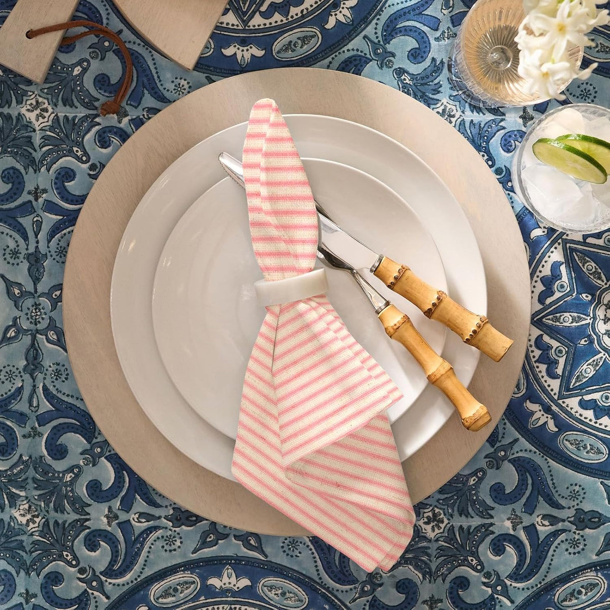 Pink Striped Cloth Dinner Napkins, Farmhouse Set of 12 Reusable Cotton Napkins for Bridal Wedding, Spring Party and Everyday Use