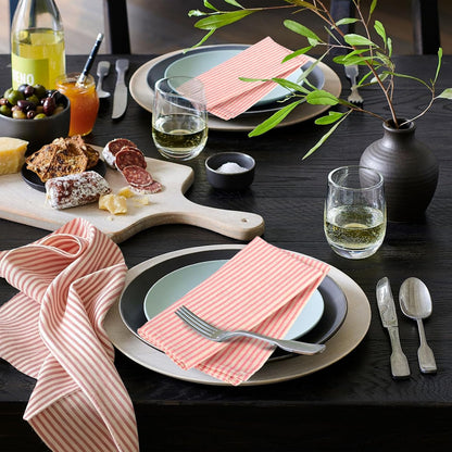 Pink Striped Cloth Dinner Napkins, Farmhouse Set of 12 Reusable Cotton Napkins for Bridal Wedding, Spring Party and Everyday Use