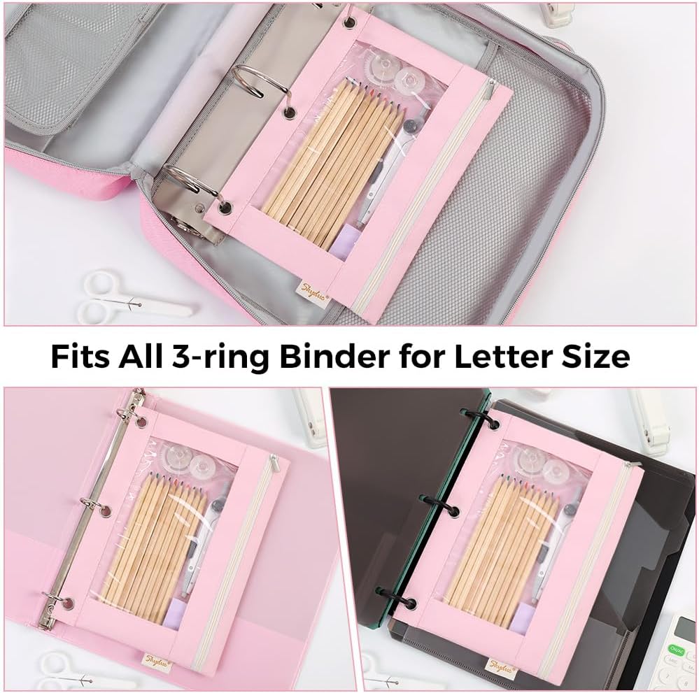 Pencil Pouch for 3 Ring Binder, 9.8" x 7.3" Clear Window Pencil Bag