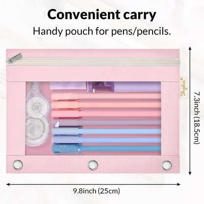 Pencil Pouch for 3 Ring Binder, 9.8" x 7.3" Clear Window Pencil Bag