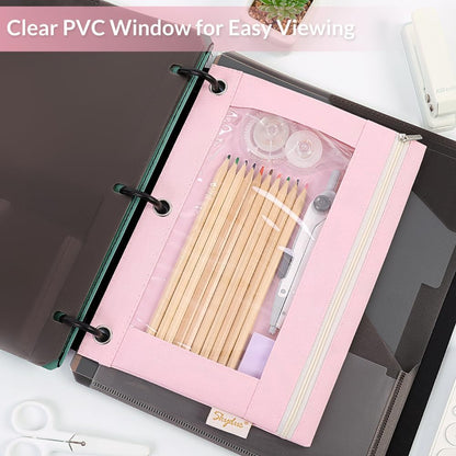 Pencil Pouch for 3 Ring Binder, 9.8" x 7.3" Clear Window Pencil Bag