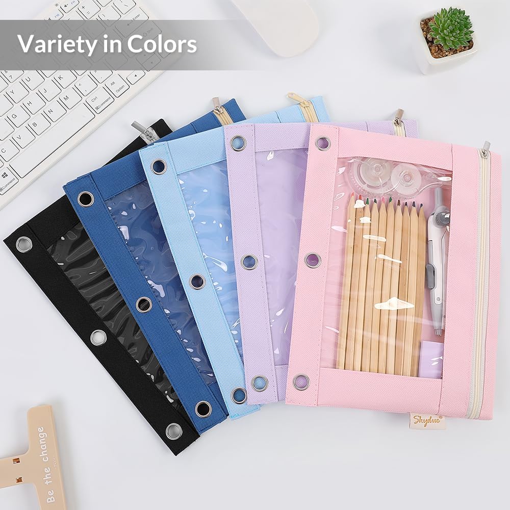 Pencil Pouch for 3 Ring Binder, 9.8" x 7.3" Clear Window Pencil Bag