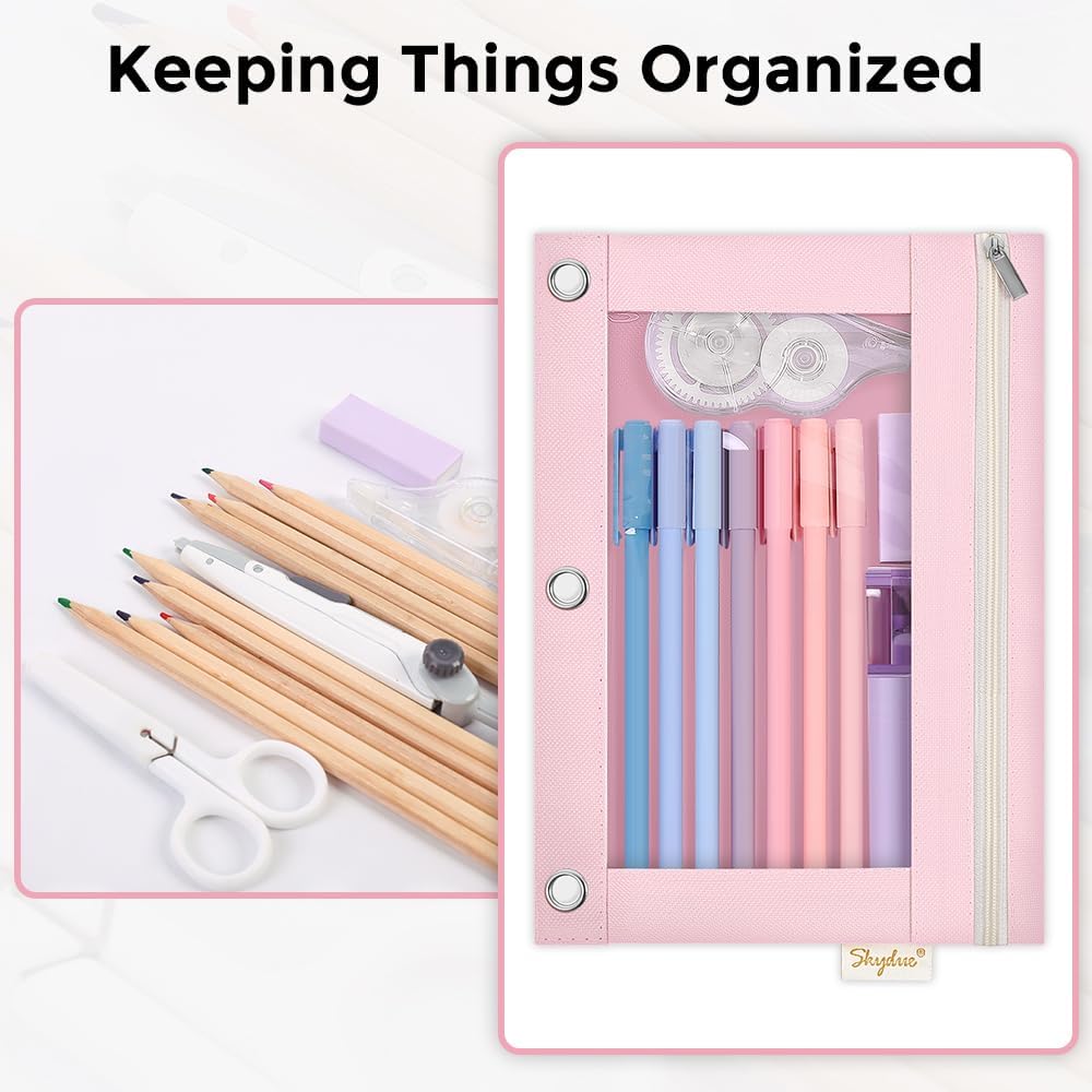 Pencil Pouch for 3 Ring Binder, 9.8" x 7.3" Clear Window Pencil Bag