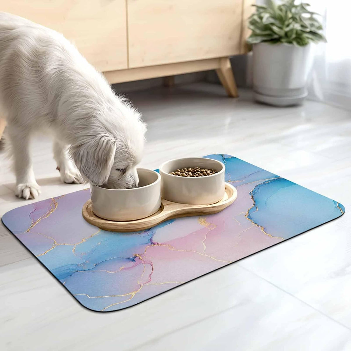 Light Pink Blue Marble Dish Drying Mat for Kitchen Counter, Modern Art Abstract Gold Texture Ombre Super Absorbent Draining Mat Rubber Backing Dish Rack Pad for Dishes, Coffee Bar, Sinks, 12"x16"