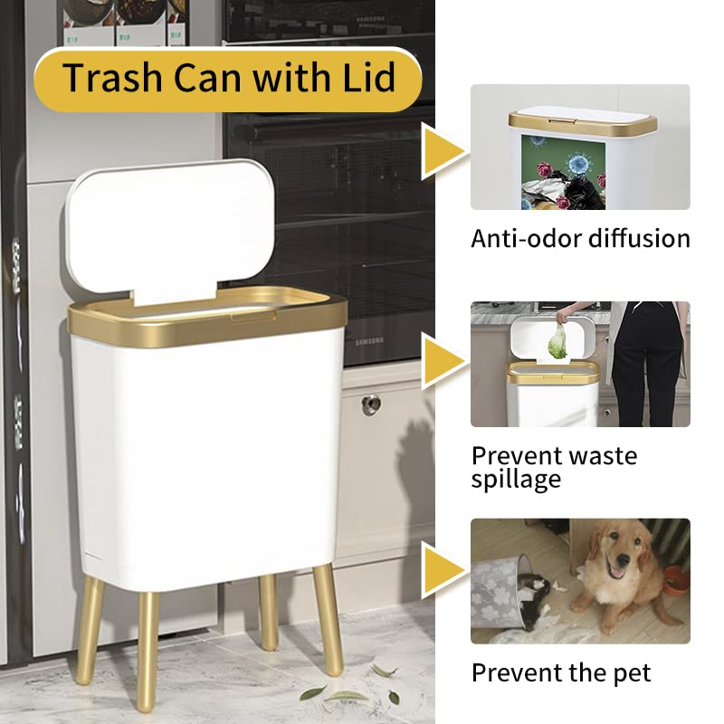 Procade 2Pack 4 Gallon Gold Bathroom Trash Can,White and Pink Garbage Cans