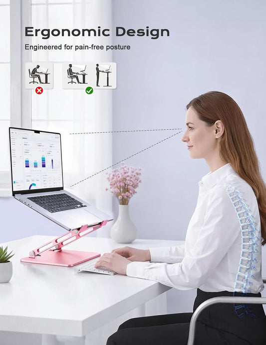 Aluminum Laptop Stand, Laptop Stand for Desk Ergonomic -Pink