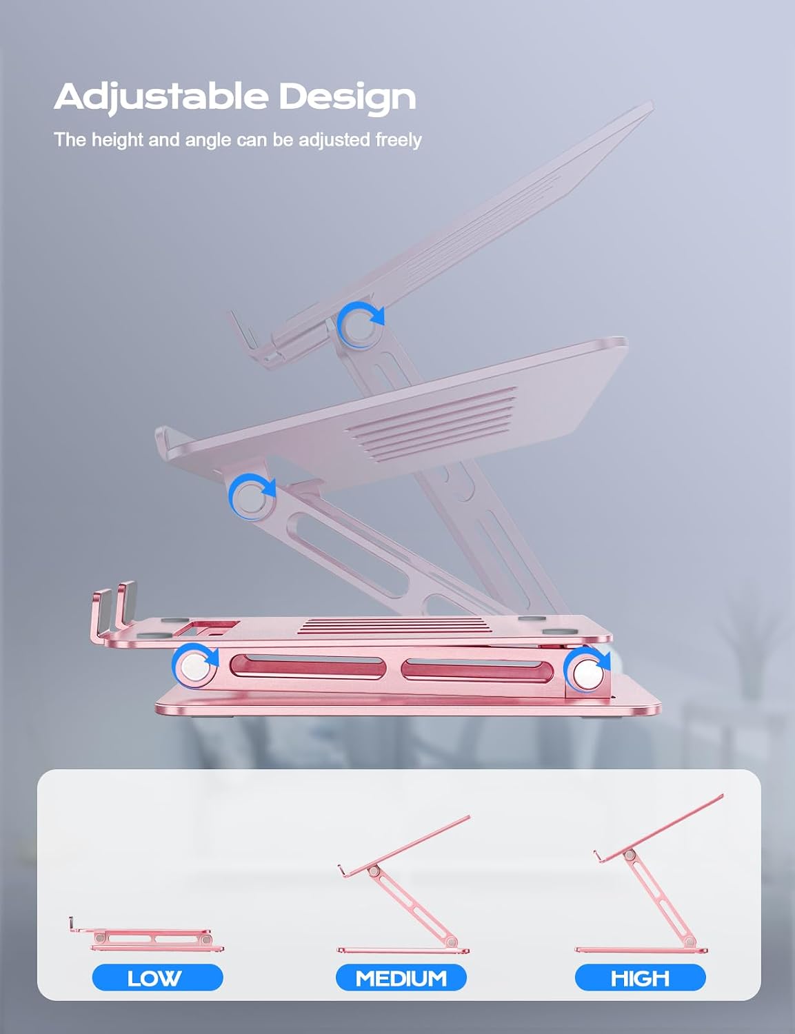 Aluminum Laptop Stand, Laptop Stand for Desk Ergonomic -Pink