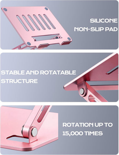 Aluminum Laptop Stand, Laptop Stand for Desk Ergonomic -Pink